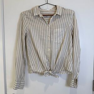 Madewell Cream and Black Striped Tie Front Button-Down Shirt Sz Small
